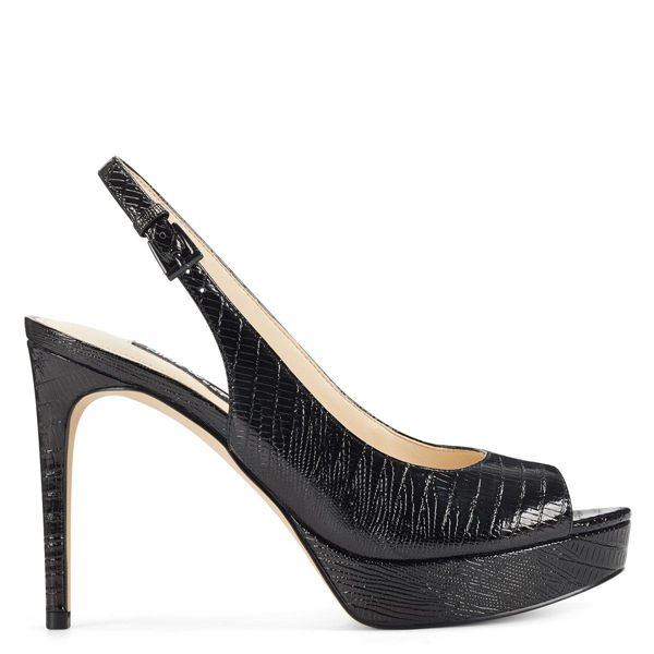 Nine West Elle Slingback Black Platform Sandals | Ireland 94R23-9N93